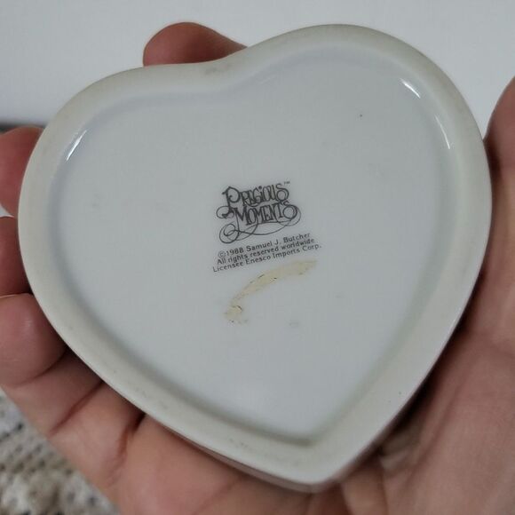 Vtg 1988 Precious Moments "My Deer Friend" Heart Shaped Porcelain Trinket Box - Picture 6 of 6